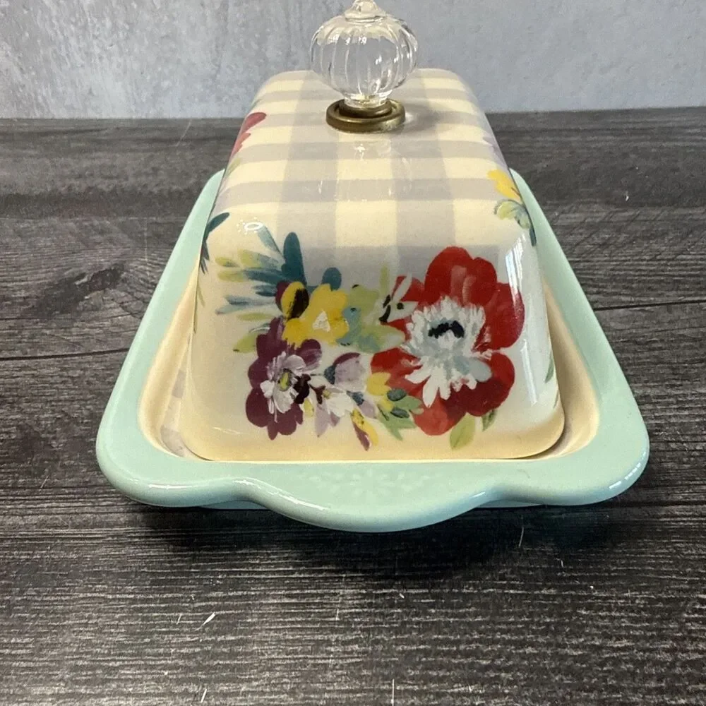 THE PIONEER WOMEN DOUBLE STICK CERAMIC BUTTER DISH SWEET ROMANCE BLOSSOMS